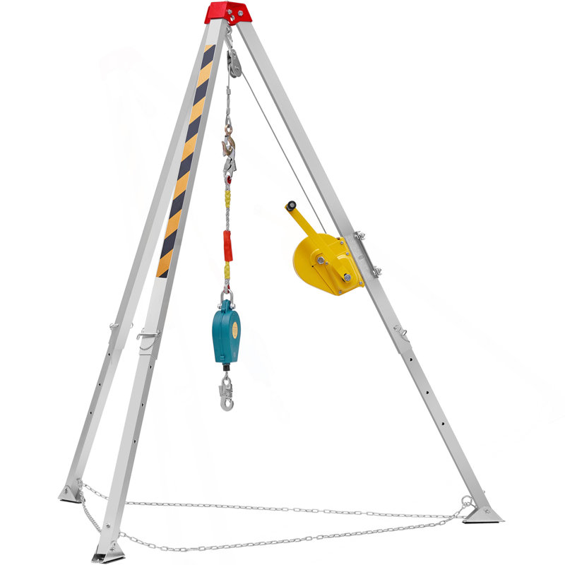 Ensemble de trépied pour espace confiné, trépied pour espace confiné de 7 pi et câble de 98 pi, trépied de secours pour espace confiné 32,8 pi, treuil 1800 lb, harnais, sac de rangement