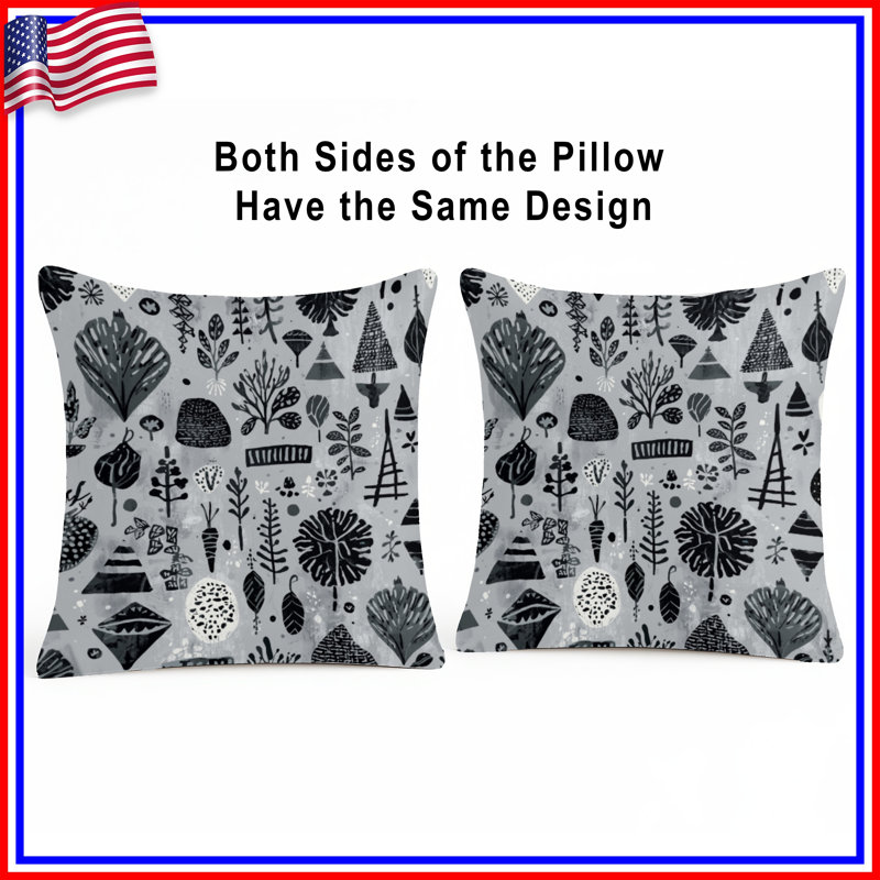 Coussins décoratifs noirs et blancs à motif botanique, 20 po x 20 po
