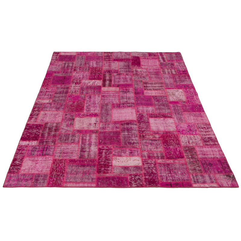 Tapis unique rose / gris en laine noué à la main de style années 1980 de 7 pi x 9 pi 10 po Fitim