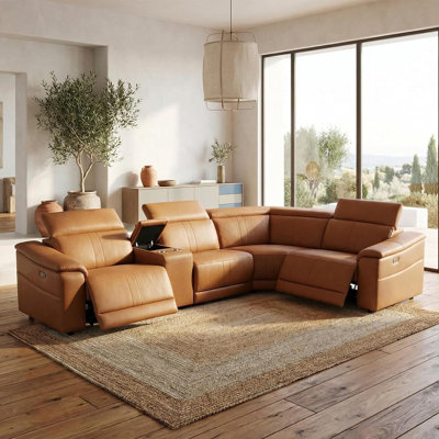 Duole 159"W 5-Piece Power Reclining Sectional with Convenient Storage Console & Headrest