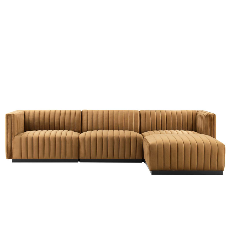 Canapé modulaire 4 pièces Conjure, Noir, Velours cognac