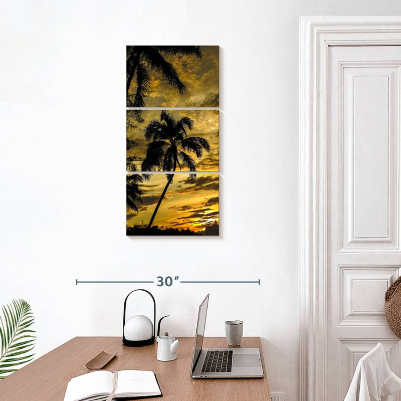Silhouette de palmier au coucher du soleil, H 32 po x l 15 po