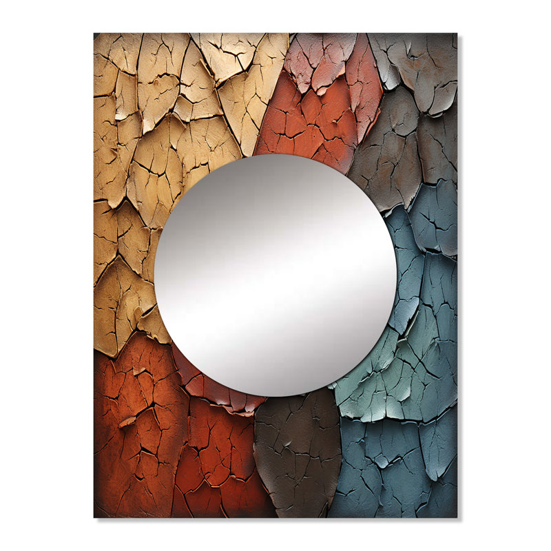 «Mowery Blue Beige», séquoia abstrait, collage, séquoia, grand miroir mural traditionnel, impression d'art en métal