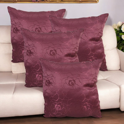 Latham Indoor / Outdoor Floral Purple Square Throw Cushion Cover Pack Of 4