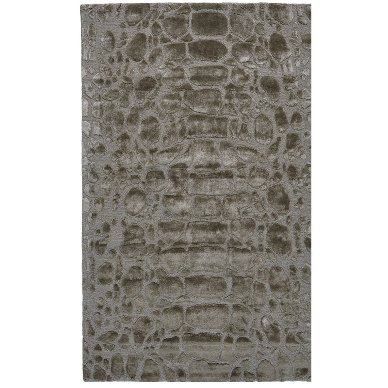 Tapis étain en laine touffeté à la main Barbarra, Rectangle 5 pi x 8 pi