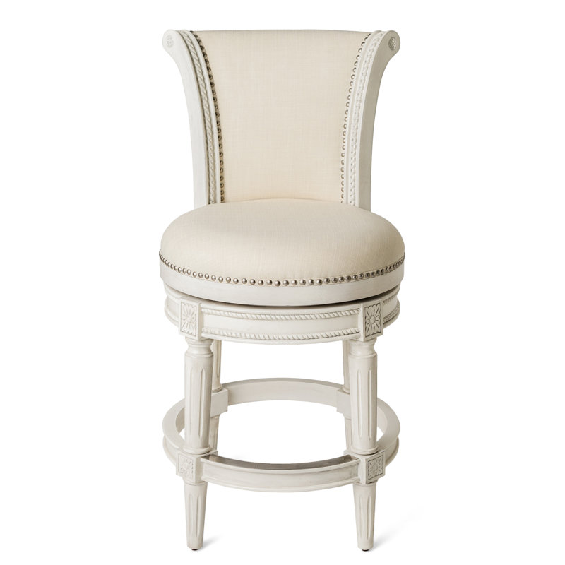 White Oak Swivel Counter Stool with Leather Upholstery