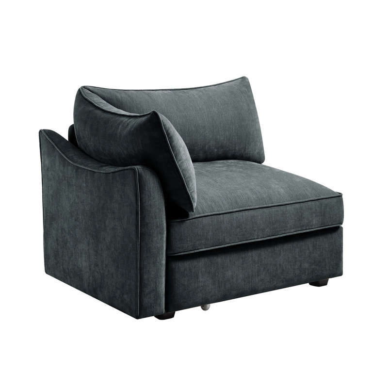Velours gris avec coussins intégrés et accoudoirs, espace de rangement coulissant sous chaque siège, repose-pieds dissimulé, tissu chenille lisse, 31,5 po Structure de la ligne épurée en forme de croissant du colis,