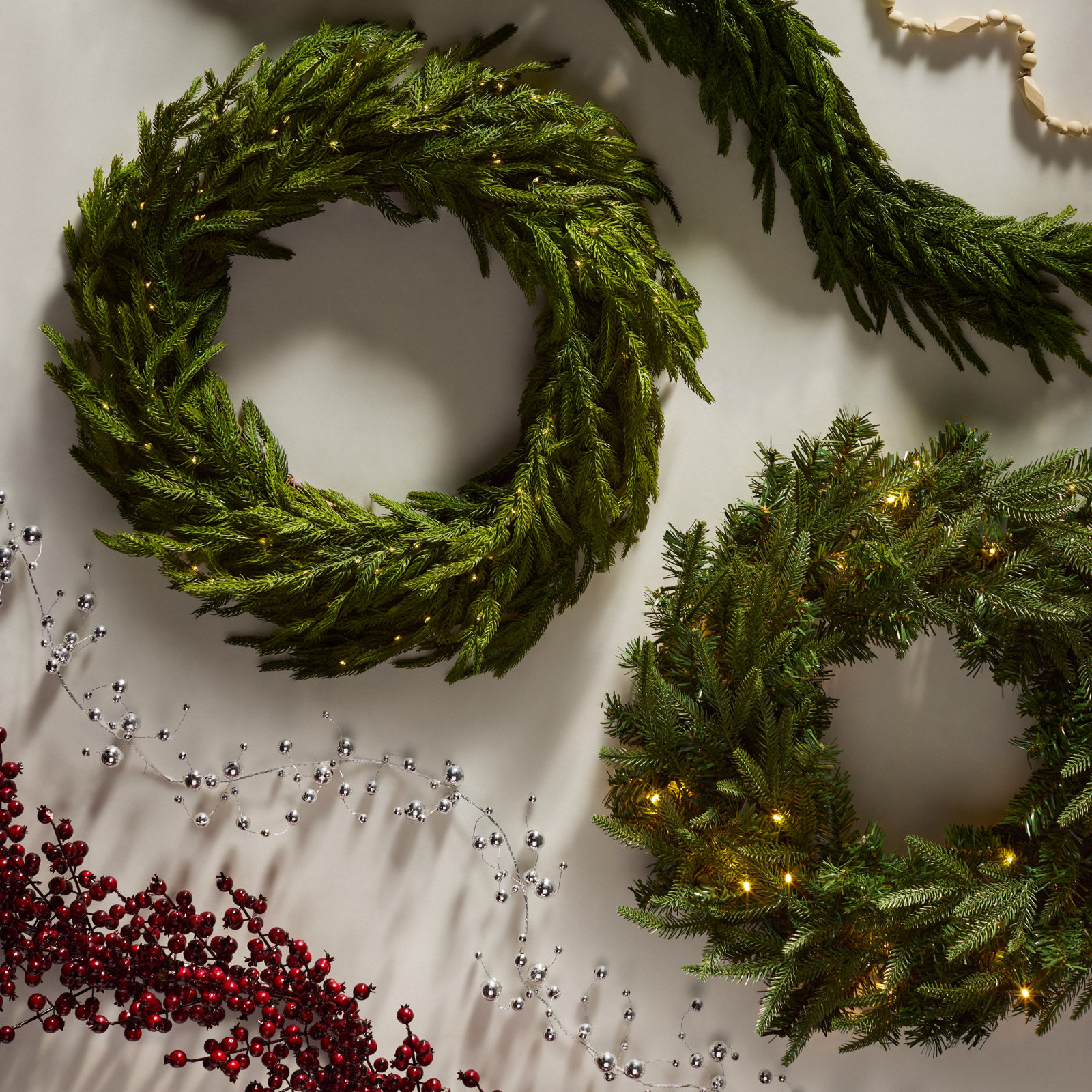 24'' Faux Pine Lighted Silk, Pinecones Wreath