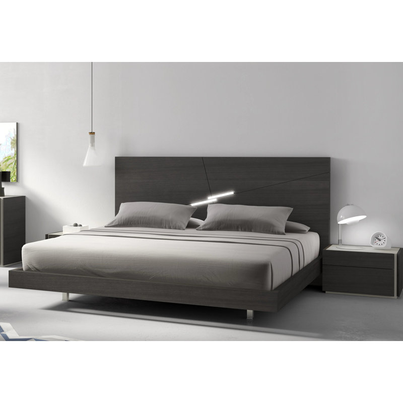 Staci Upholstered Platform Gray Queen Bed, Queen, Gray