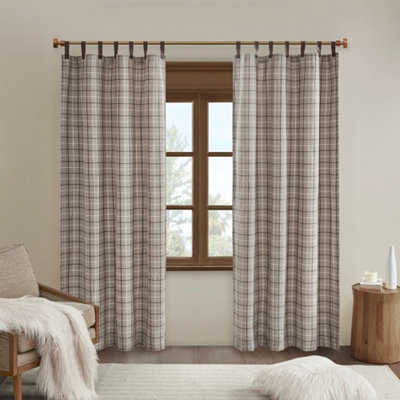 Plaid Faux Leather Tab Top Curtain Panel with Fleece Lining(Only 1 Pc Panel)