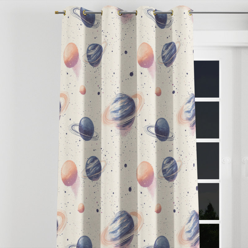 Rideaux de fenêtre Kids Space - Rideau simple à œillets Celestial Pastel Planets - 1 panneau, L 52 po x L 63 po