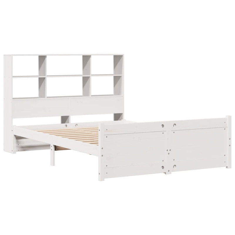 ClassicLiving Bookcase Bed Without Mattress Solid Wood Pine, 160 x 200 cm, White