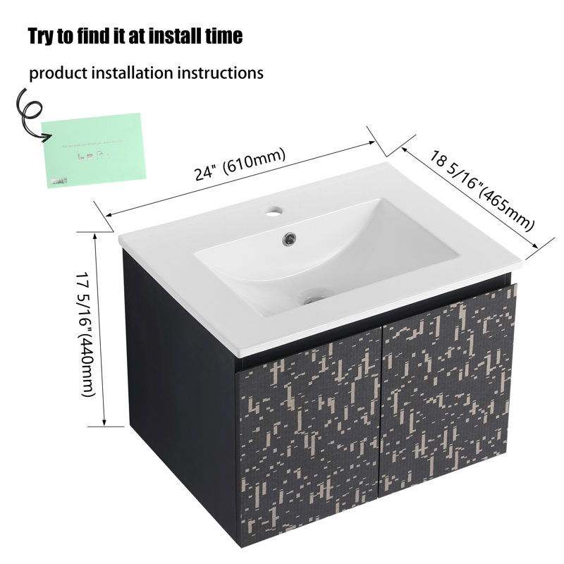 Meuble-lavabo simple 24,07 po avec plateau en céramique Ainaro
