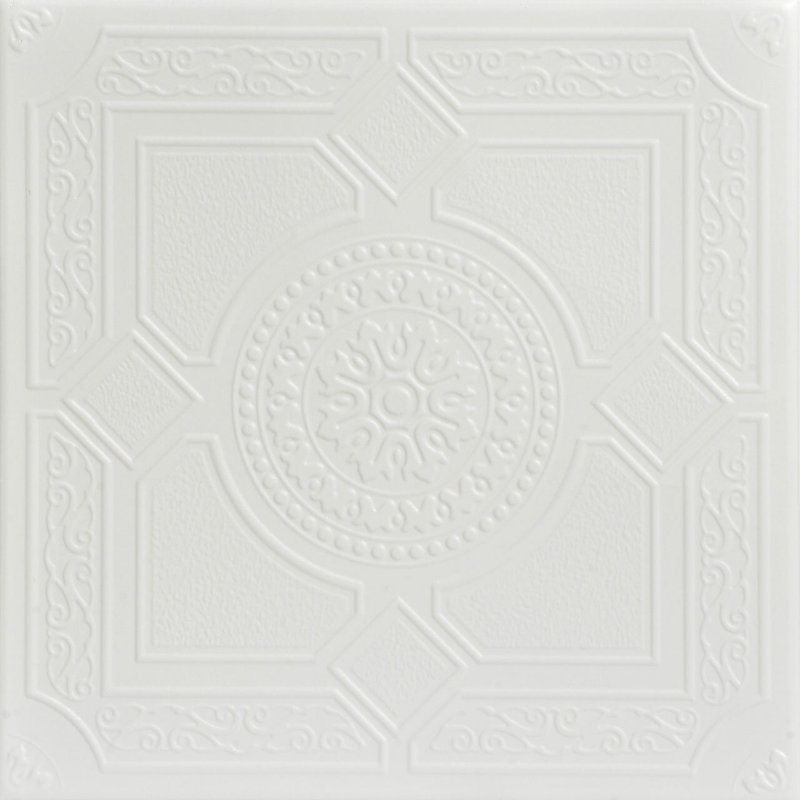 Tuile de plafond en polystyrène à coller 1,6 pi x 1,6 pi Kensington Gardens, Blanc colombe