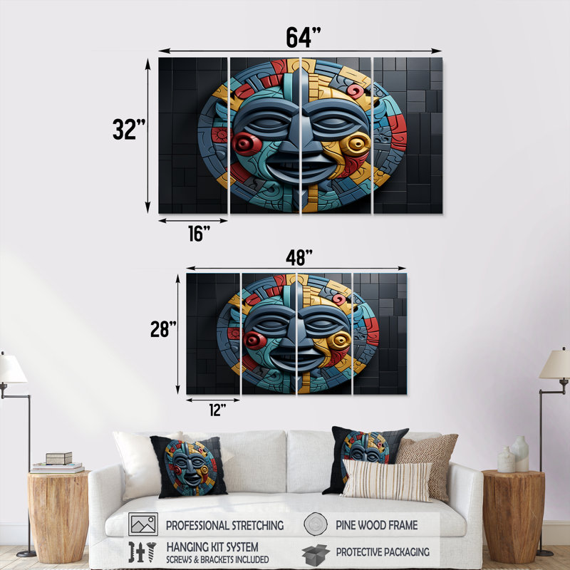 Mystical African Mask Songye Power I - Masque africain, ensemble de 4 décorations murales, H 28 po x l 48 po