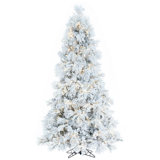 Atka Flocked Artificial Christmas Tree with LED Clear/White Lights with Stand