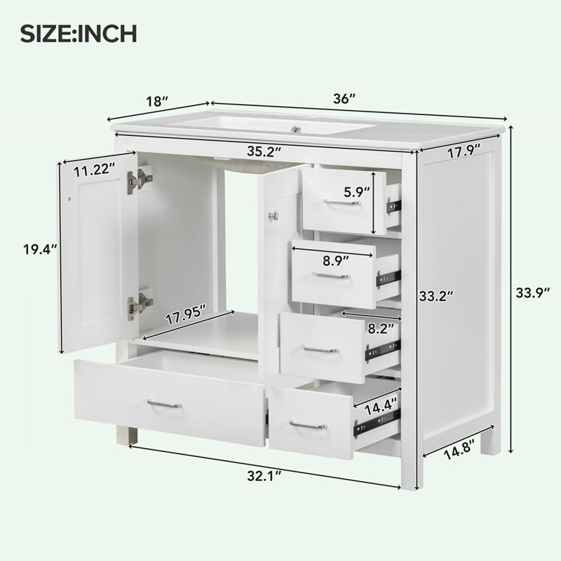Ensemble de meuble-lavabo avec lavabo en céramique et 5 tiroirs