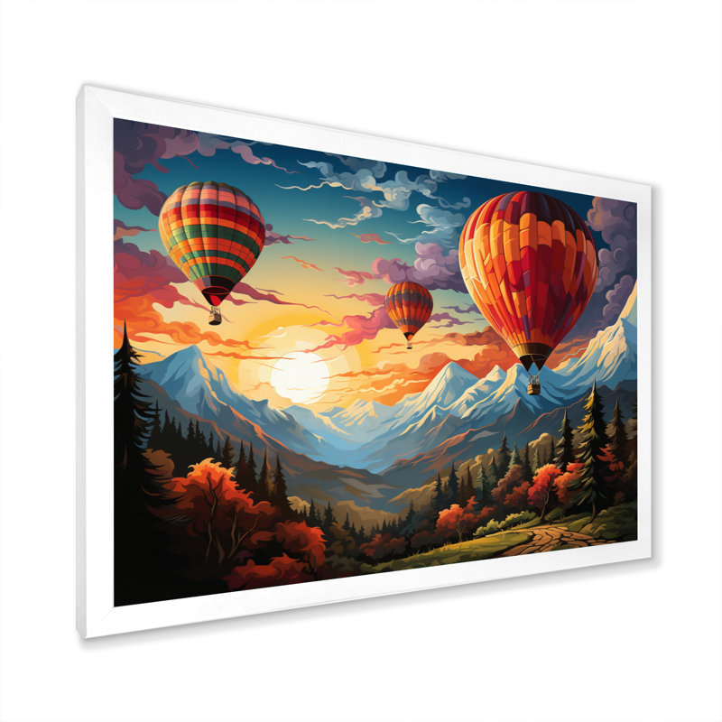 Ballon à air chaud coloré, art mural sur toile, H 16 po x l 32 po x P 1 po, Cadre photo blanc