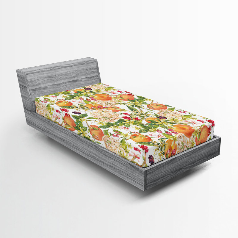 Drap-housse Ambesonne, Jaune souci, vert fougère, rubis / floral, Drap-housse de taille simple