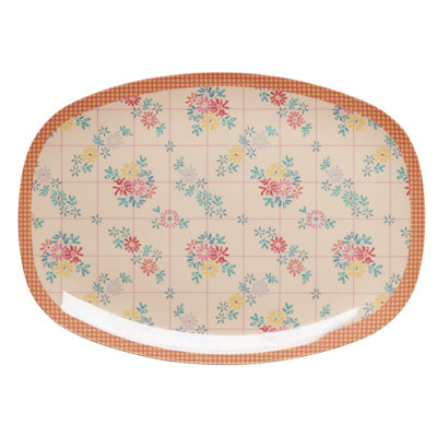 Kean 12" Melamine Rectangular Embroidered Flower Plate