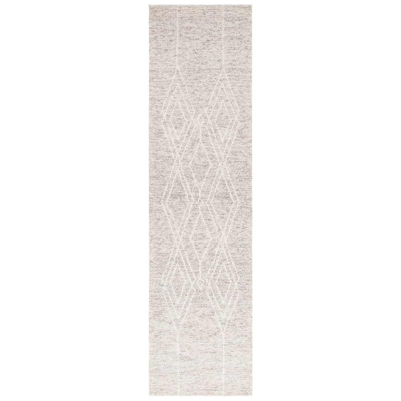 Kiian Hand Tufted Wool Cotton Geometric Rug in Gray/Ivory, Runner 2'3" x 9'