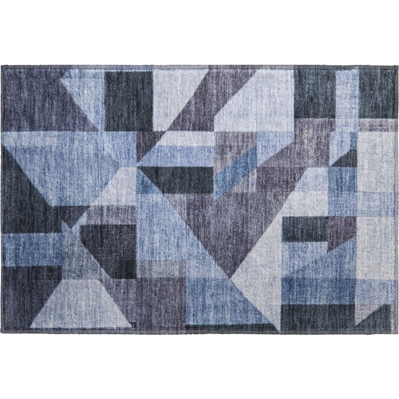 Tapis géométrique Premium lavable à la machine AMF2366 Mayfield, Bleu, 1 pi 8 po x 2 pi 6 po