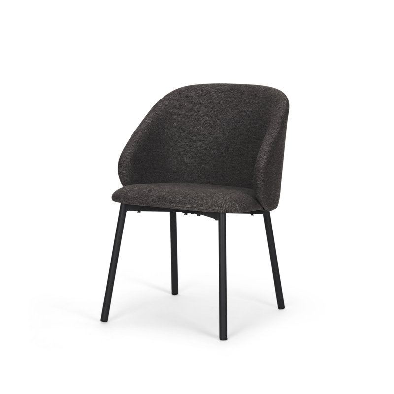 Chaise de salle à manger Jimmaron avec tissu gris et métal noir mat, Polyester / mélange de polyester / gris nylon