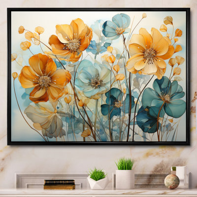 «Teal Orange Botanical Fragments I - Abstract Botanicals», art encadré