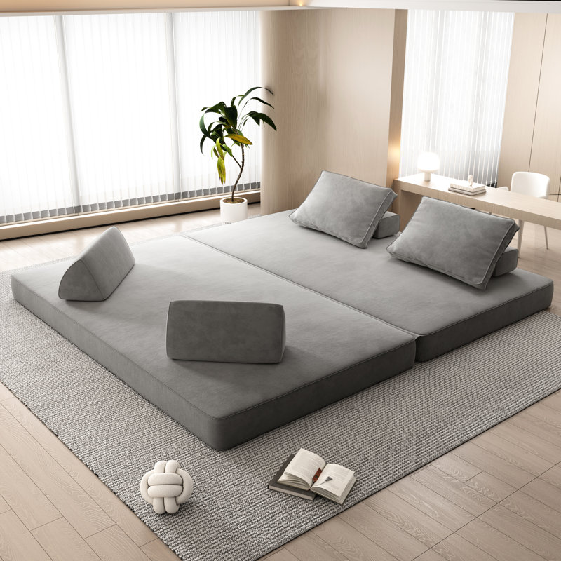 Lit multifonctionnel en tissu de chenille Boneless, Gris clair, H 36,34 po x l 87,66 po x P 54 po