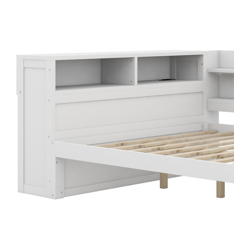 Lit de jour moderne avec rangement et ports USB, Blanc