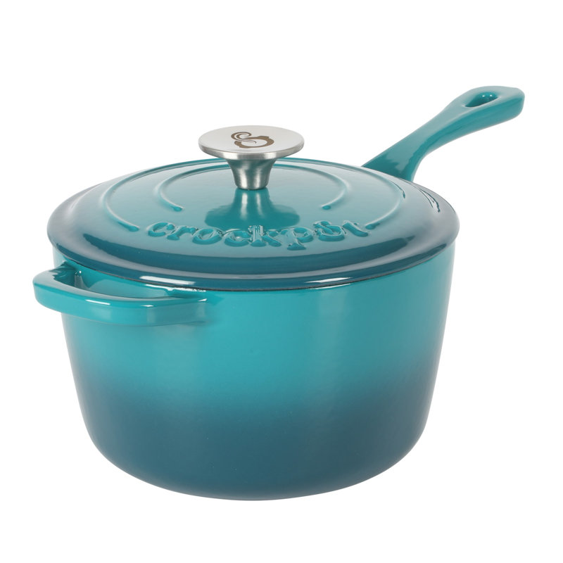 Casserole en fonte 3 pte avec couvercle Crock-Pot - lin mat blanc, Bleu sarcelle-ombrée