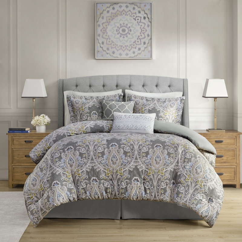 Ensembles de literie en coton luxueux, style damassé gris, pour le confort de la maison