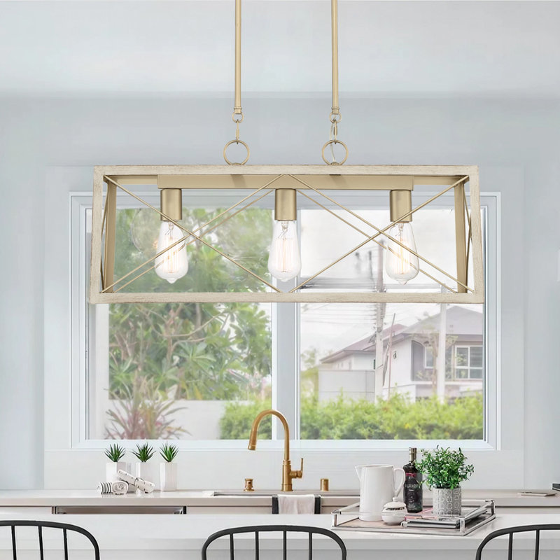 Aaniah 3-Light Dimmable Linear Chandelier, French Ash