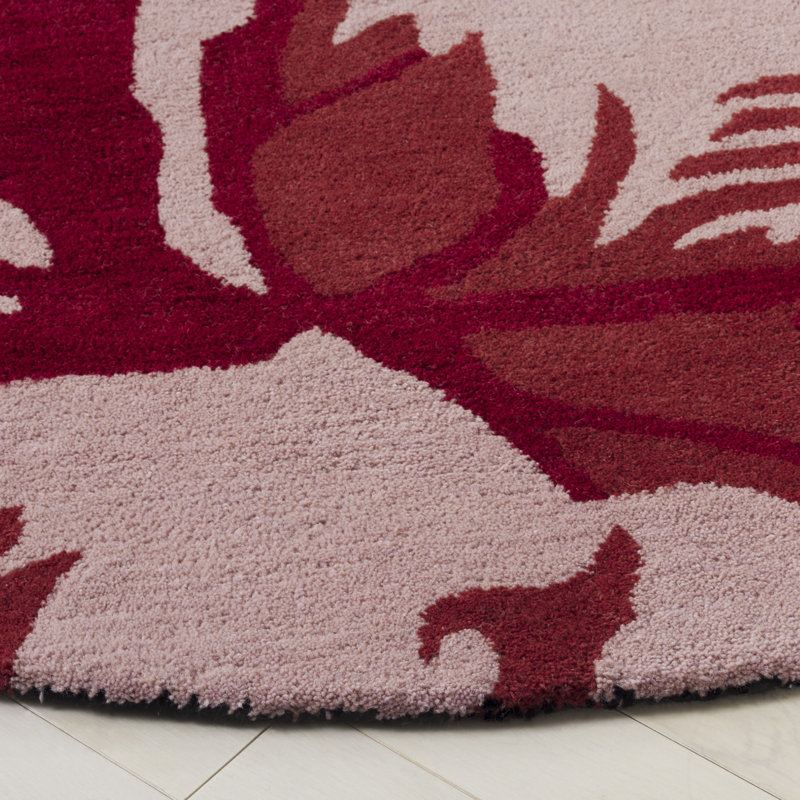 Kamath 403 Hand Tufted Wool/Cotton Floral Rug in Black/Pink, Round 6'