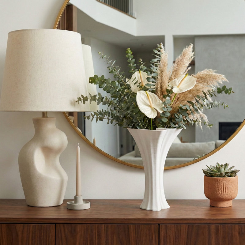 Vase asymétrique moderne imprimé en 3D pour la décoration intérieure - Grand vase sculptural pour console ou décoration - Blanc