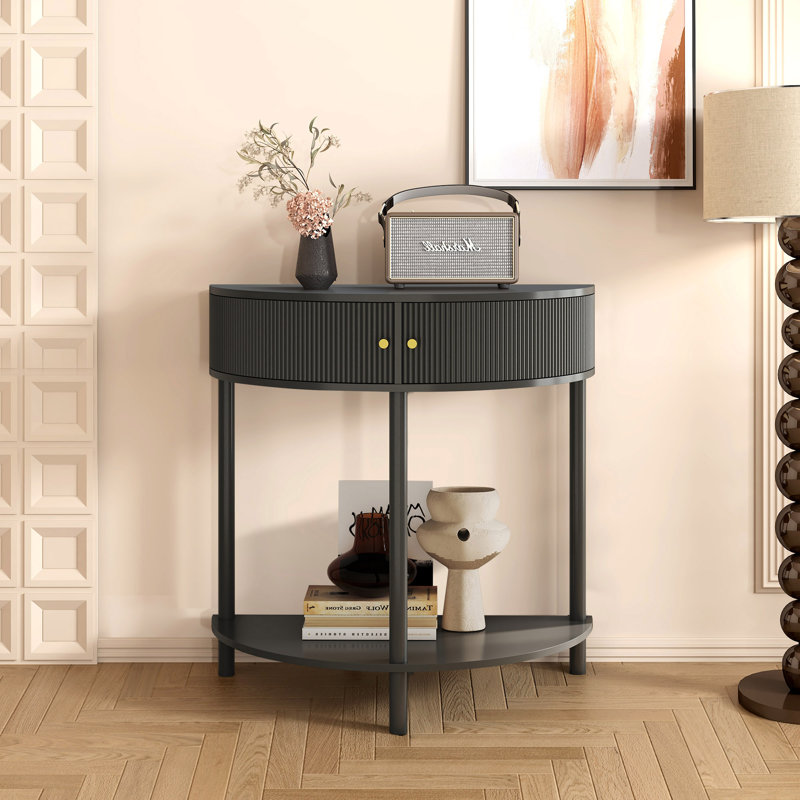 Modern 31.5" Fluted Semi-Circle Narrow Console Table, Dark Gray