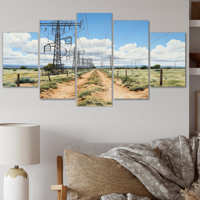  «Power Lines Electric Reverie IV - Art mural sur toile Power Lines - 5 panneaux