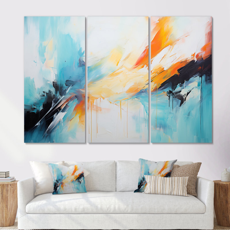 Azur bleu jaune fusion 2 - art mural abstrait, Toile tendue, H 32 po x l 48 po x P 1 po