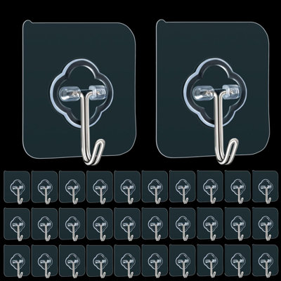 Adhesive Hooks, 32 Pack 33Lb(Max) Sticky Hooks, Transparent Reusable Removable Adhesive Hooks For Hanging, Wall Hooks For Hanging Can Be Use For Kitchen Bathroom Shower Outdoor Home Improvement