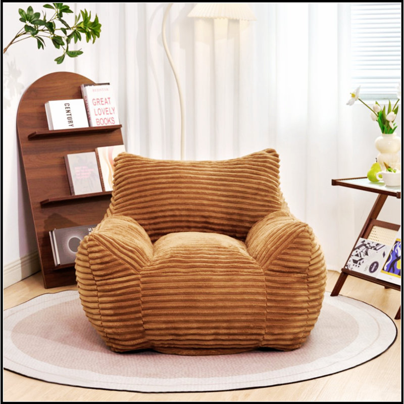 Oversized Comfy Beige Bean Bag Chair With Armrests For Ultimate Relaxation And Comfort In Living Room, Bedroom, And Dorm