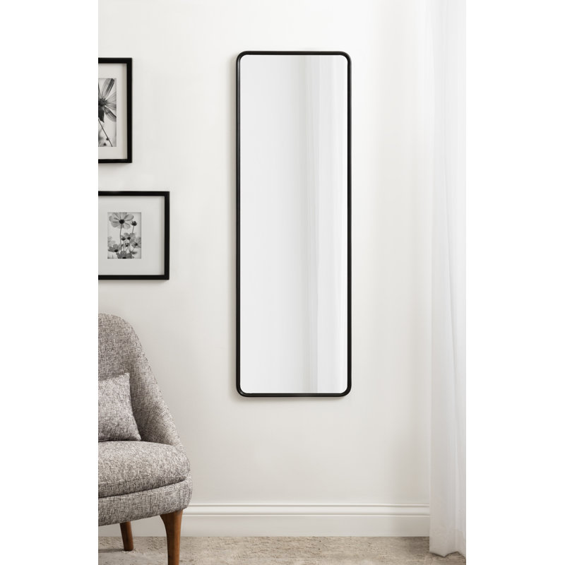 Caskill Framed Radius Rectangle Wall Mirror, Black, 48" x 16"