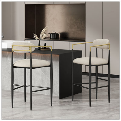 Tabourets de bar en tissu avec pieds en métal, ensemble de 2