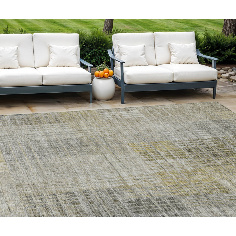Tapis extérieur lavable abstrait 10 pi x 14 pi beige