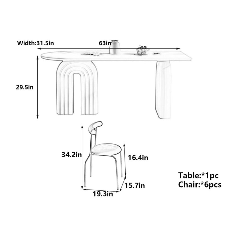 Table de salle à manger French Rock, H 29,5 po x L 63 po x l 31,5 po
