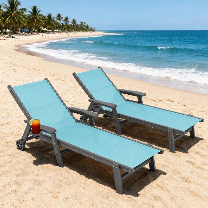 Chaise longue inclinable en PEHD, Sky Blue, 2