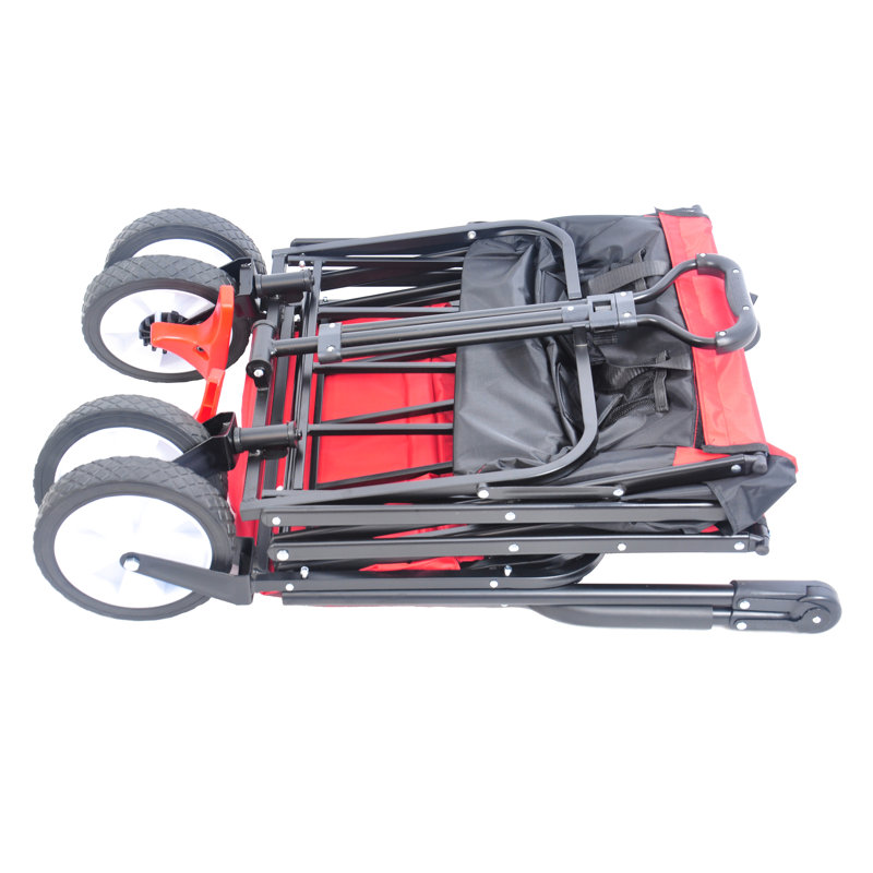 Chariot portatif pliable - Chariot utilitaire d'extérieur avec charge maximale de 68 kg et porte-gobelet Noir + Rouge