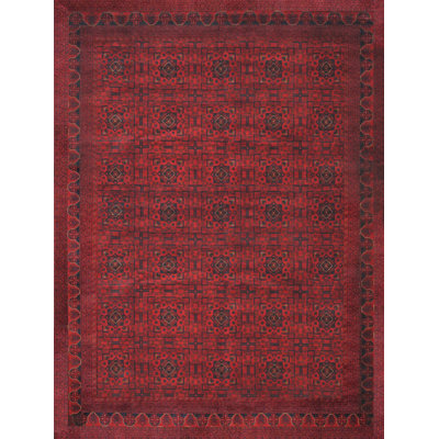 Yamoud Hand-Knotted Burgundy Lamb's Wool Area Rug