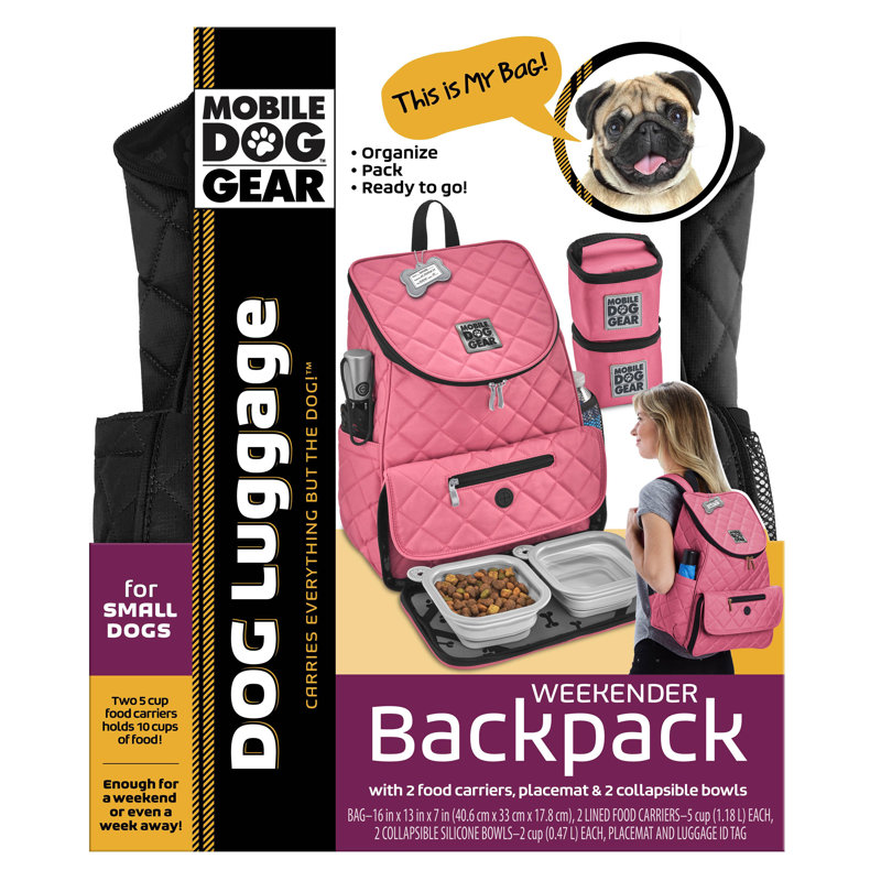 Black Quilted Rolling Dog Carrier Backpack with Accessories