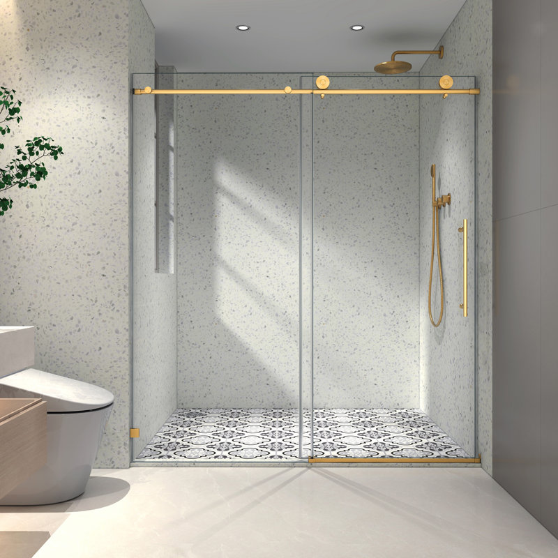 6076 Brushed Gold Shower Door - With 70Mm 304 Stainless Steel Pulleys, Soft Closing, Nano Cleaning, -Proof Membrane For Bathroom Coating Bath