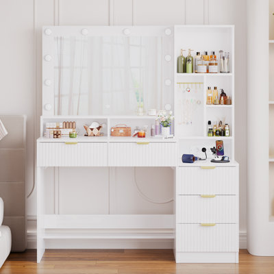 Dressing Table With USB Charge Make-up Desk Multi-storage Vanity Table
